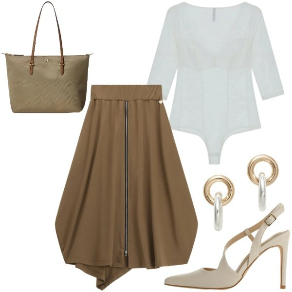 Outfit donna - Tocco di Stile - Imperial SS26. Stile Trendy per Serata fuori. Abbinamento con gonne longuette, bluse, décolleté, borse tote, orecchini.