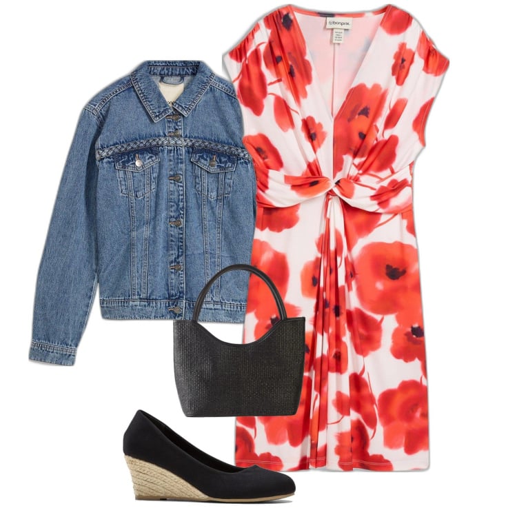 Outfit femme - Coquelicots. Style Romantique pour Tous les jours. Assortir avec chaussures à talon, sac cabas, blazers, robes.