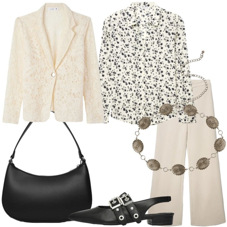 Outfit donna - Terranova Spring Deals. Stile Casual chic per Serata fuori. Abbinamento con camicie, blazer, pantaloni, ballerine, borse a tracolla, cinture.