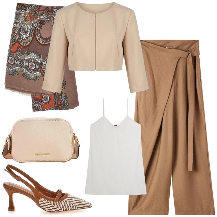 Outfit donna - Total look #2379489. Stile Chic per Serata fuori. Abbinamento con borse a tracolla, pantaloni, bolero, vestiti corti, décolleté, foulard.