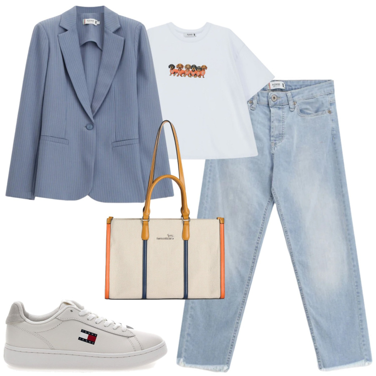 Outfit donna - I jeans girlfriend. Stile Casual chic per Tutti i giorni. Abbinamento con t-shirt, blazer, jeans, borse tote, sneakers.