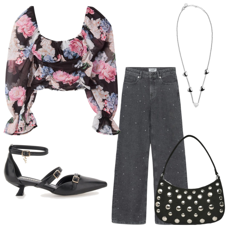 Outfit donna - Total look #2379504. Stile Romantica per Serata fuori. Abbinamento con jeans dritti, bluse, borse a tracolla, collane, décolleté.