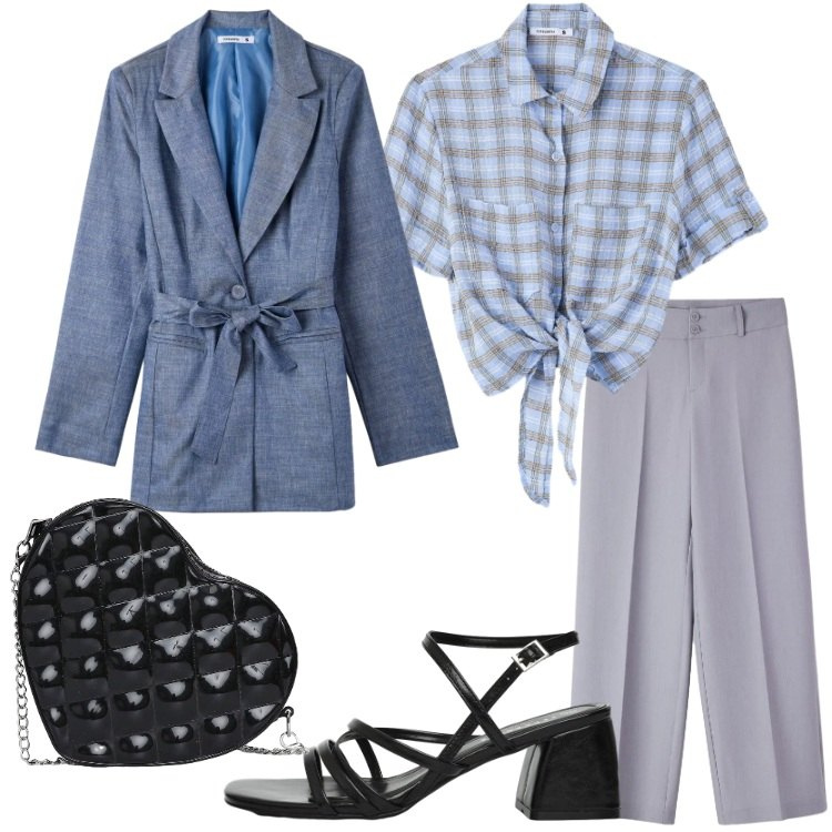 Outfit donna - Terranova Spring Deals. Stile Casual chic per Tutti i giorni. Abbinamento con pantaloni, blazer, camicie a manica corta, borse a tracolla, sandali col tacco.