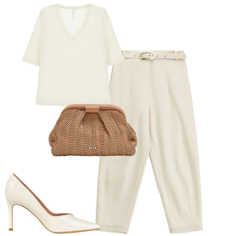 Outfit donna - White. Stile Trendy per Tutti i giorni. Abbinamento con t-shirt, pantaloni, pochette, décolleté.