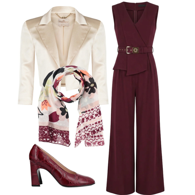 Outfit donna - Total look #2379512. Stile Trendy per Serata fuori. Abbinamento con sciarpe, décolleté, tute, bolero.
