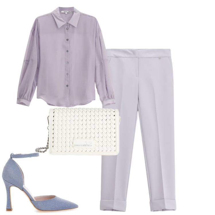 Outfit donna - City. Stile Minimal per Tutti i giorni. Abbinamento con camicie, pantaloni, borse a tracolla, décolleté.