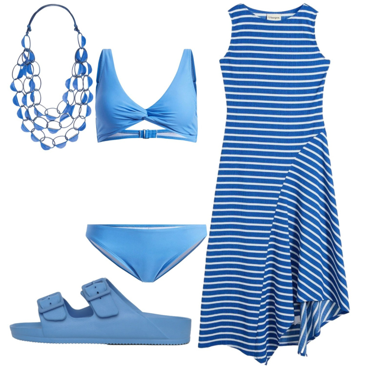 Outfit donna - Total look #2379524. Stile Basic per Mare. Abbinamento con bikini, vestiti lunghi, ciabatte, collane.
