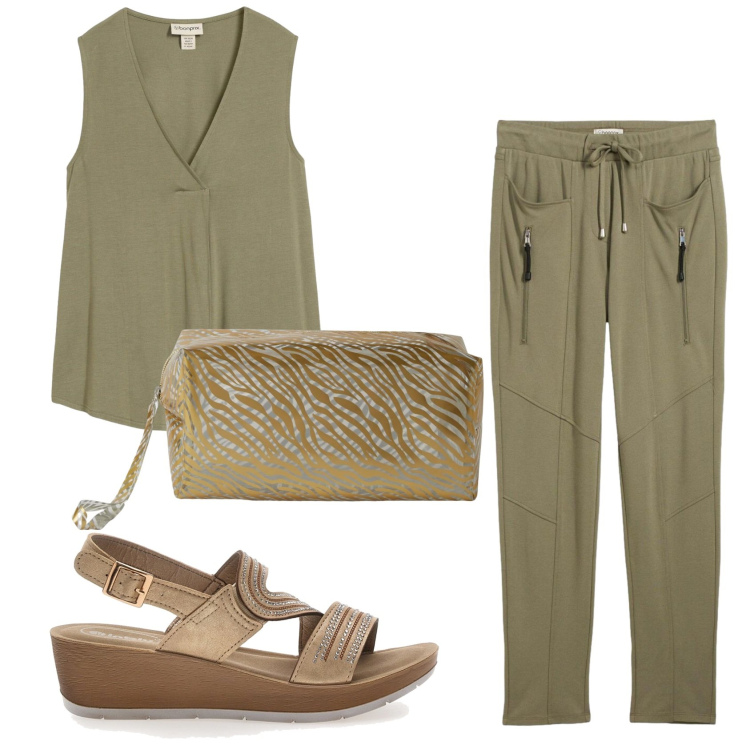 Outfit donna - Total look #2379526. Stile Basic per Tutti i giorni. Abbinamento con pantaloni, canottiere, valigie, sandali.