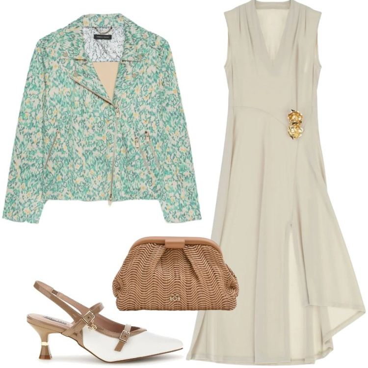 Outfit donna - Cerimonia ad aprile. Stile Chic per Cerimonia. Abbinamento con vestiti midi/longuette, blazer, pochette, décolleté.