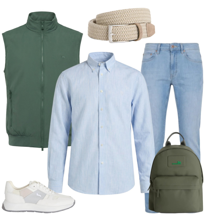 Outfit uomo - Il Look Casual-Sporty. Stile Trendy per Tutti i giorni. Abbinamento con cinture, borse sportive, sneakers, jeans, gilet, camicie.