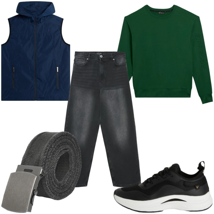 Outfit uomo - Total look #2379552. Stile Casual per Tutti i giorni. Abbinamento con cinture, jeans, sneakers, felpe, piumini.
