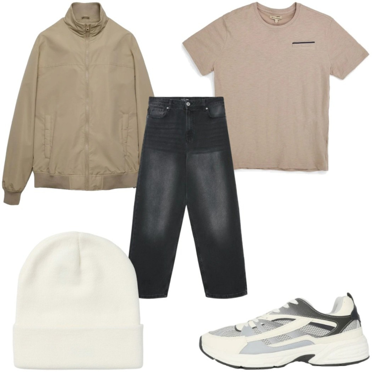 Outfit uomo - Total look #2379556. Stile Casual per Tutti i giorni. Abbinamento con sneakers, bomber, jeans, berretti, t-shirt.