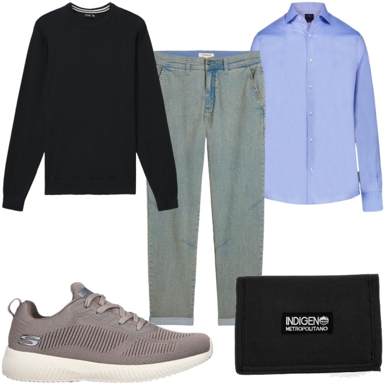 Outfit uomo - Total look #2379560. Stile Casual per Tutti i giorni. Abbinamento con jeans dritti, maglieria, camicie, sneakers, portafogli.