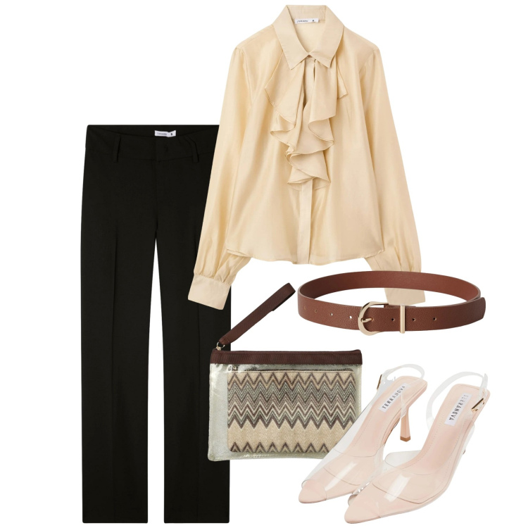 Outfit donna - Terranova Spring Deals. Stile Casual chic per Tutti i giorni. Abbinamento con camicie, sandali col tacco, pochette, pantaloni, cinture.