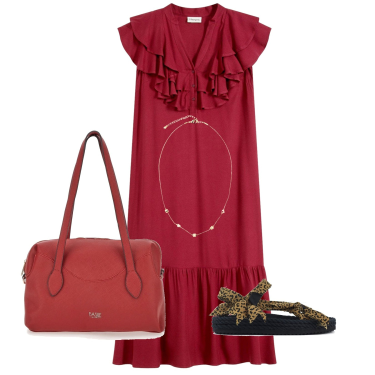 Outfit donna - Total look #2379570. Stile Casual chic per Tutti i giorni. Abbinamento con vestiti midi/longuette, collane, sandali, borse a spalla.