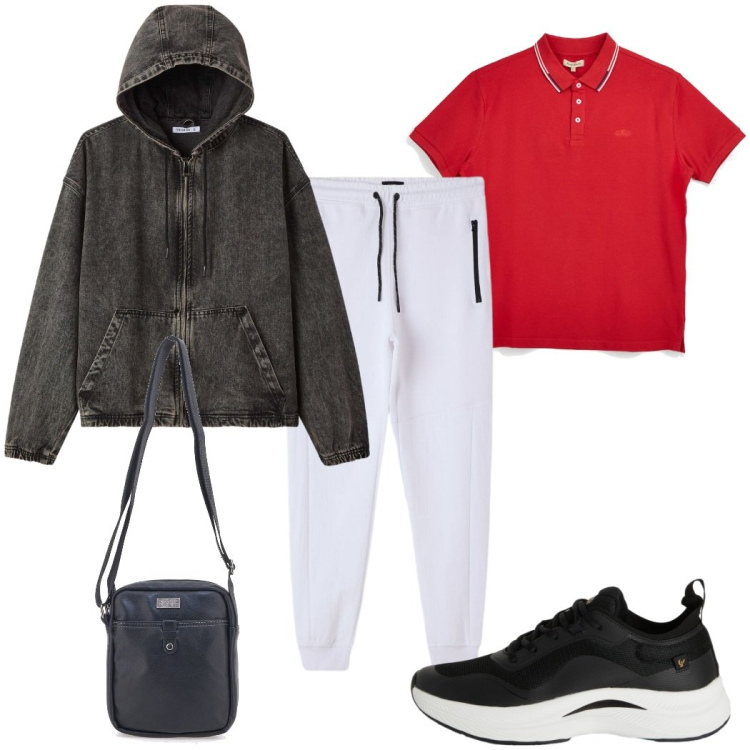 Outfit uomo - Total look #2379572. Stile Trendy per Sport. Abbinamento con pantaloni, cappotti, sneakers, borse sportive, polo.