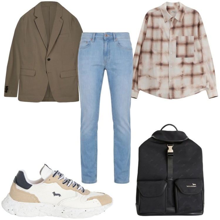 Outfit uomo - Total look #2379577. Stile Casual per Tutti i giorni. Abbinamento con camicie, borse sportive, sneakers, jeans, giacche.