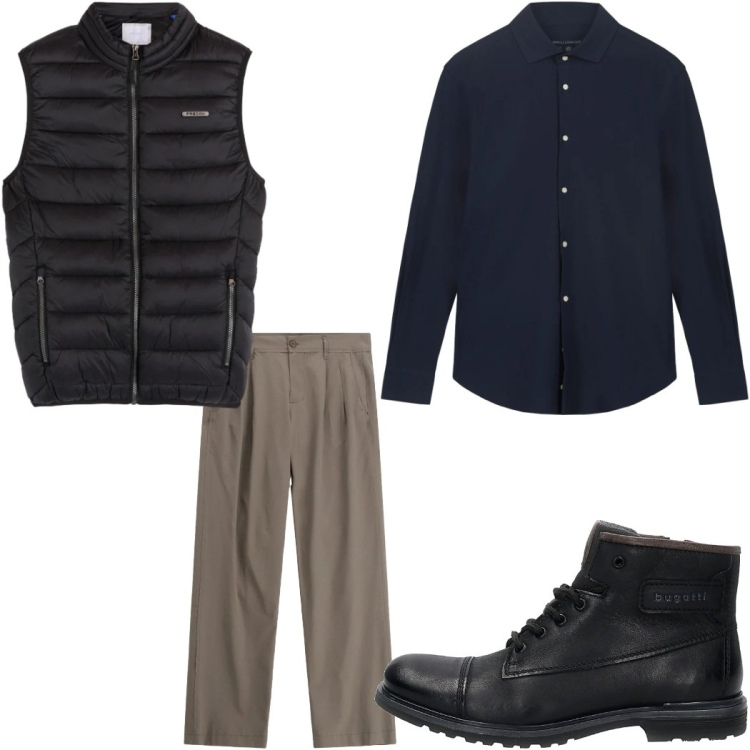 Outfit uomo - Total look #2379578. Stile Casual per Tutti i giorni. Abbinamento con pantaloni, piumini, anfibi, camicie.