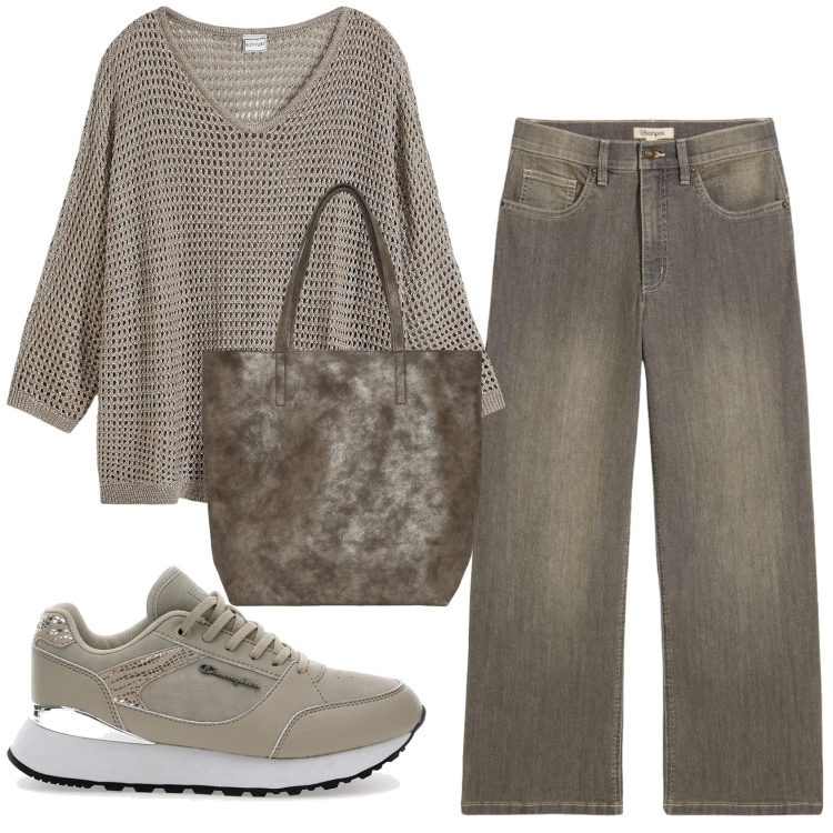 Outfit donna - Total look #2379580. Stile Basic per Tutti i giorni. Abbinamento con maglieria, jeans, shopping bag, sneakers.