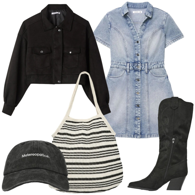 Outfit donna - Terranova Spring Deals. Stile Basic per Tutti i giorni. Abbinamento con vestiti corti, bomber, stivali, shopping bag, cappelli con visiera.