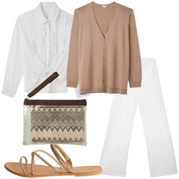 Outfit donna - Terranova Spring Deals. Stile Urban per Tutti i giorni. Abbinamento con pochette, cardigans, pantaloni, sandali, camicie.