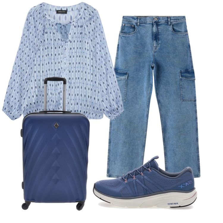 Outfit donna - Total look #2379590. Stile Casual per Tutti i giorni. Abbinamento con jeans dritti, bluse, sneakers, valigie.