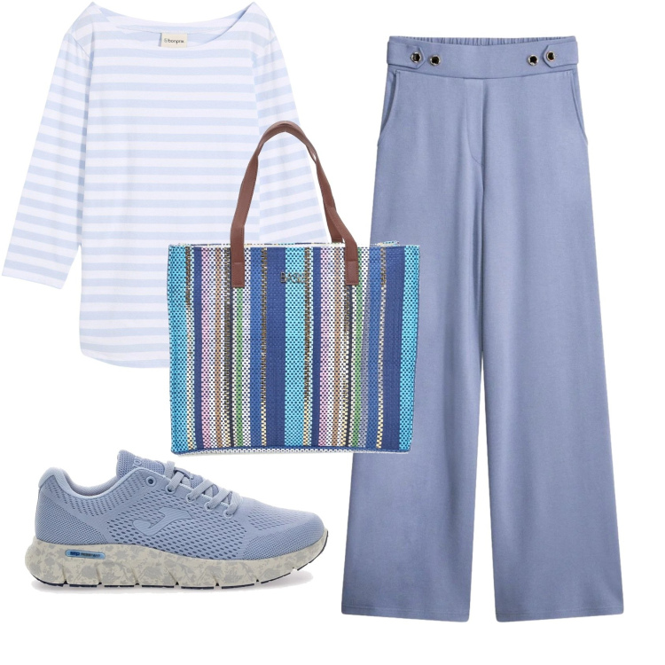 Outfit donna - Total look #2379594. Stile Basic per Ufficio. Abbinamento con pantaloni, maglieria, sneakers, shopping bag.
