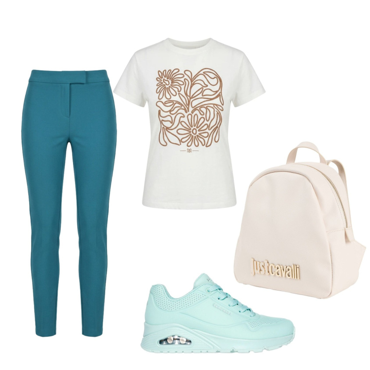Outfit donna - Domenica al museo. Stile Glamour per Tutti i giorni. Abbinamento con zaini, t-shirt, pantaloni, sneakers.