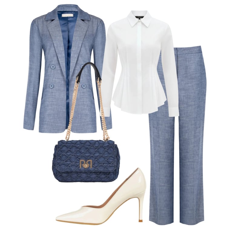 Outfit donna - Tailleur Rinascimento. Stile Chic per Cerimonia. Abbinamento con blazer, pantaloni, camicie, borse a spalla, décolleté.