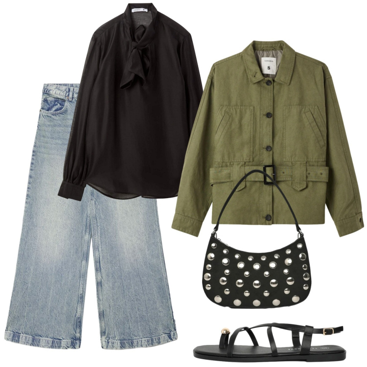 Outfit donna - Terranova spring deals. Stile Casual chic per Tutti i giorni. Abbinamento con cappotti, jeans, borse a tracolla, sandali, bluse.