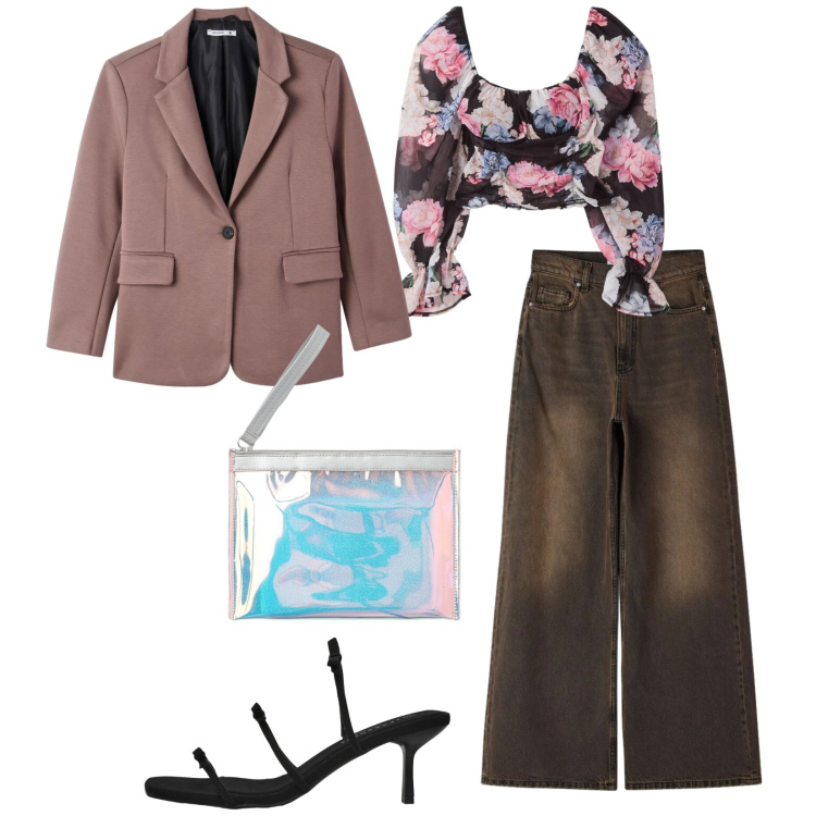 Outfit donna - Terranova. per Ufficio. Abbinamento con bluse, jeans, blazer, pochette, sandali col tacco.