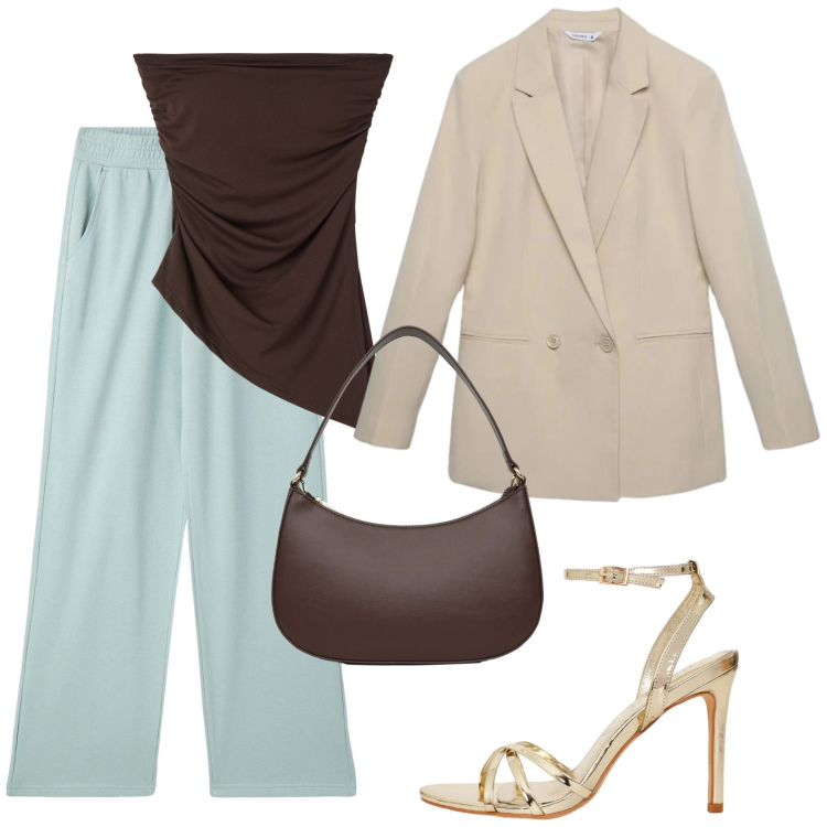 Outfit donna - Terranova spring deals. Stile Chic per Tutti i giorni. Abbinamento con pantaloni, top, blazer, sandali col tacco, borse a tracolla.