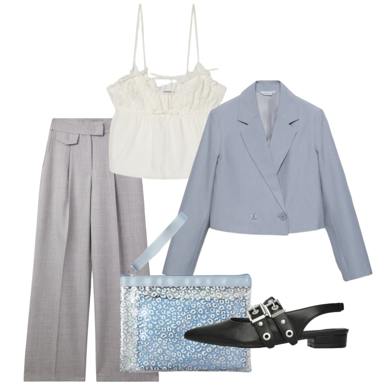 Outfit donna - Terranova Glam Events: il completo è il. Stile Bon Ton per Tutti i giorni. Abbinamento con pantaloni, blazer, pochette, ballerine, canottiere.