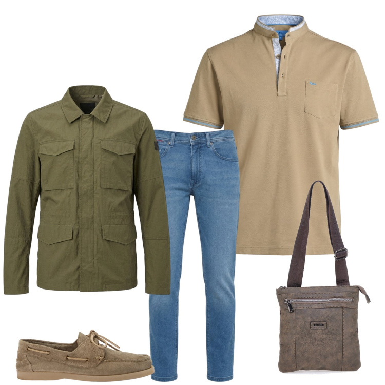 Outfit uomo - Urban Explorer. Stile Urban per Tutti i giorni. Abbinamento con polo, scarpe stringate, jeans slim fit, cappotti, portafogli.