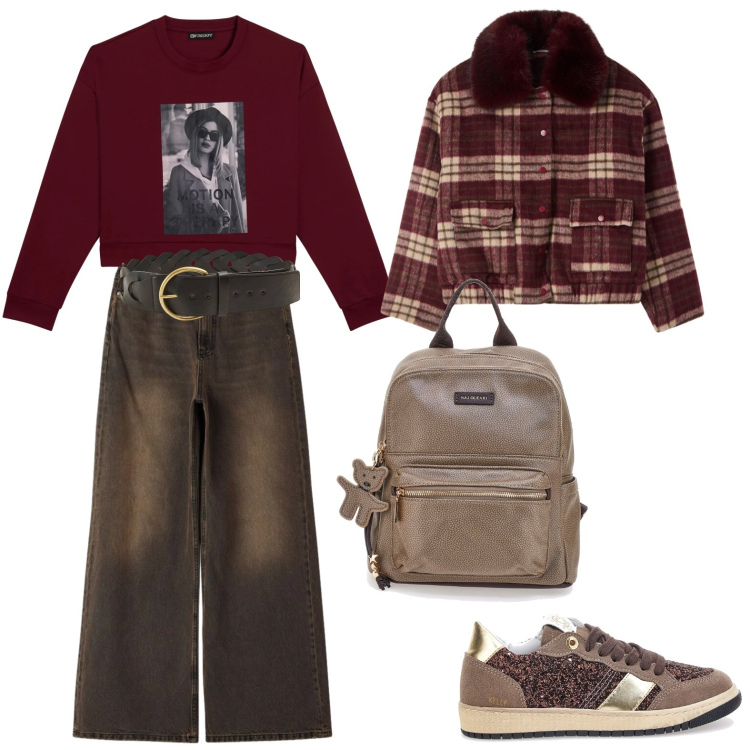 Outfit donna - Total look #2379630. Stile Vintage retrò per Tutti i giorni. Abbinamento con cinture, blazer, jeans, felpe, sneakers, zaini.
