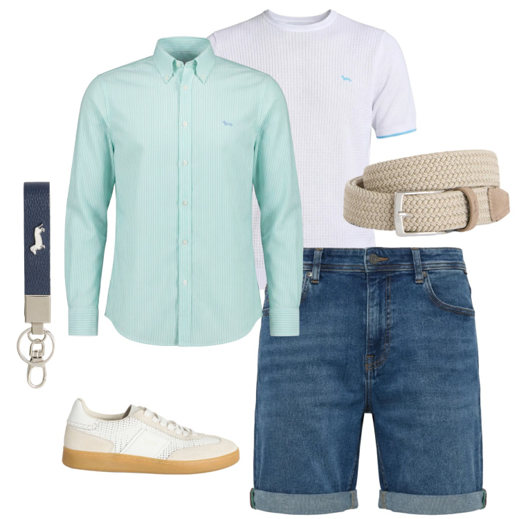 Outfit uomo - Summer Breeze. Stile Urban per Tutti i giorni. Abbinamento con cinture, sneakers, portachiavi, t-shirt, camicie, bermuda.