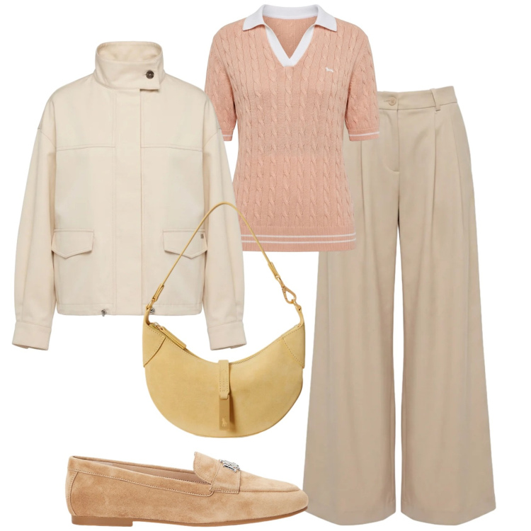 Outfit donna - Sorbetto mood - Harmont & Blaine. Stile Casual Abbinamento con polo, pantaloni, bomber, borse a spalla, mocassini.