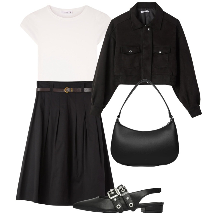 Outfit donna - Total look #2379642. Stile Urban per Tutti i giorni. Abbinamento con bomber, gonne longuette, t-shirt, ballerine, borse a tracolla.
