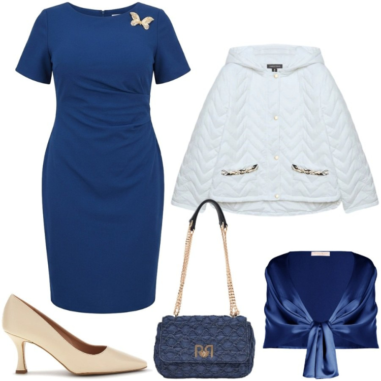 Outfit donna - Total look #2379658. Stile Chic per Cerimonia. Abbinamento con piumini, vestiti a tubino, stole, borse a spalla, décolleté.