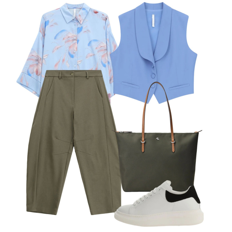 Outfit donna - Imperial - The New Crew SS 2026. Stile Casual per Tutti i giorni. Abbinamento con camicie, pantaloni, sneakers, gilet, borse tote.