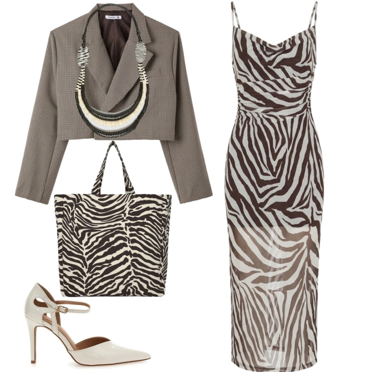Outfit donna - Total look #2379663. Stile Sexy per Serata fuori. Abbinamento con vestiti lunghi, shopping bag, blazer, collane, décolleté.