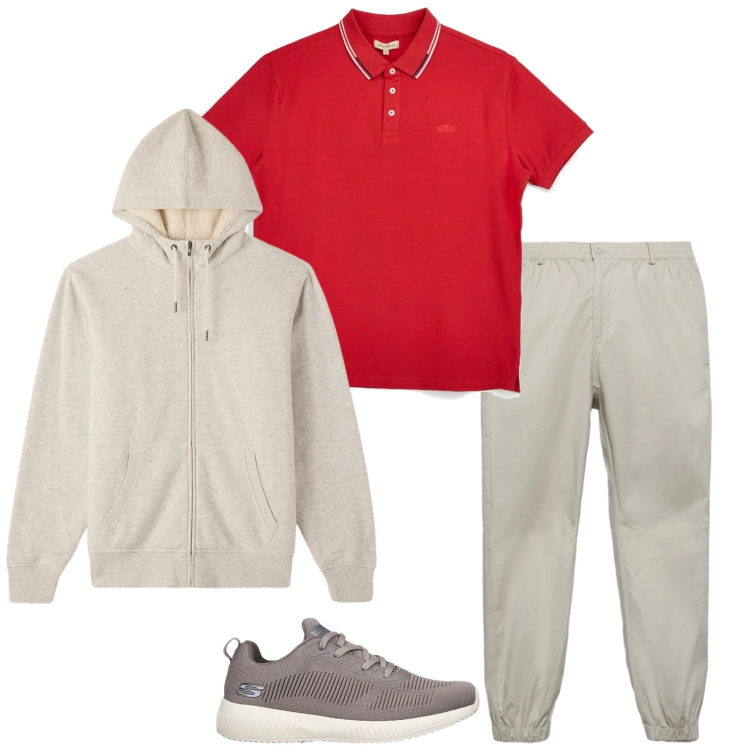 Outfit uomo - Total look #2379665. Stile Urban per Sport. Abbinamento con pantaloni, felpe con cappuccio, sneakers, polo.