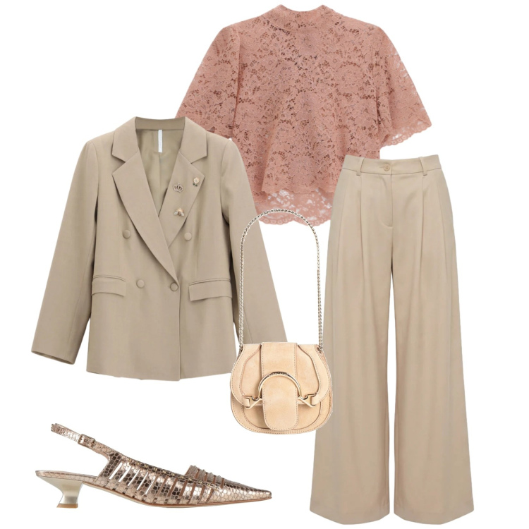 Outfit donna - Total look #2379667. Stile Bon Ton per Cerimonia. Abbinamento con décolleté, marsupi, pantaloni, top, blazer.