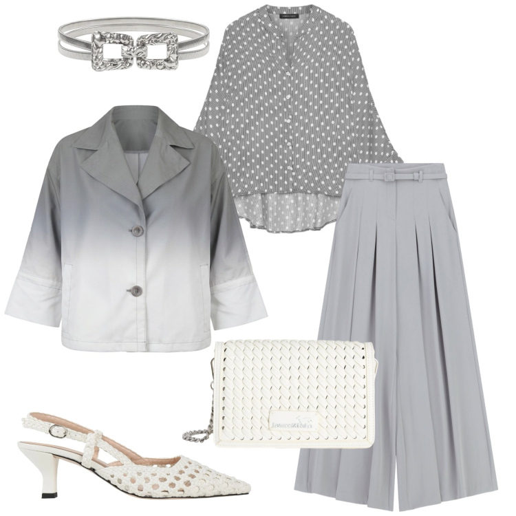 Outfit donna - Total look #2379670. Stile Bon Ton per Cerimonia. Abbinamento con décolleté, borse a tracolla, camicie, pantaloni a palazzo, cinture, cappotti.