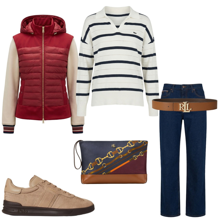 Outfit donna - Elegante e mannish. Stile Mannish per Tutti i giorni. Abbinamento con piumini, maglieria, jeans, pochette, sneakers, cinture.