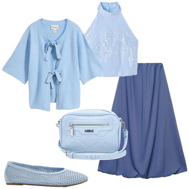 Outfit donna - Color pastello in primavera. Stile Romantica per Tutti i giorni. Abbinamento con cardigans, ballerine, gonne lunghe, top, borse a tracolla.