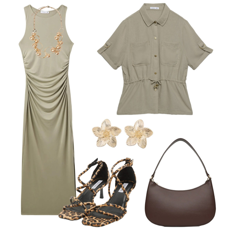 Outfit donna - Terranova free style. Stile Glamour per Tutti i giorni. Abbinamento con orecchini, vestiti lunghi, camicie a manica corta, borse a tracolla, sandali col tacco, collane.