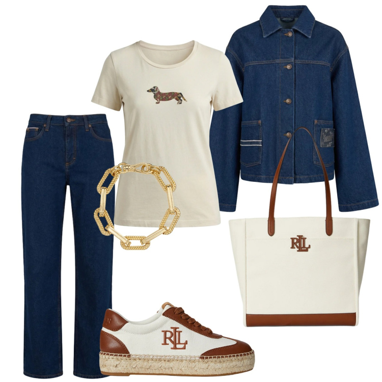 Outfit donna - Casual e Bon Ton. Stile Bon Ton per Tutti i giorni. Abbinamento con t-shirt, cappotti, jeans, sneakers, borse tote, braccialetti.