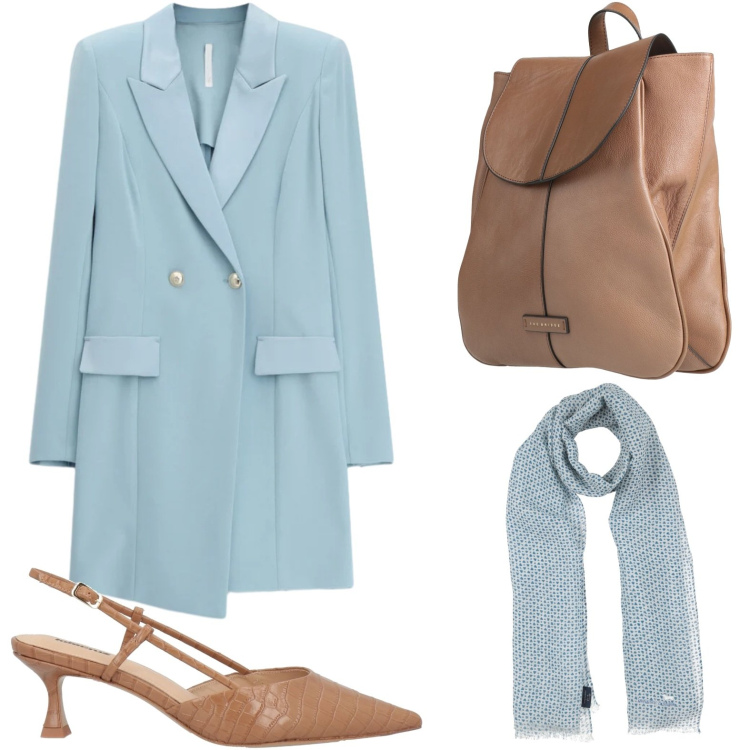 Outfit donna - Chic. Stile Chic per Ufficio. Abbinamento con sciarpe, zaini, décolleté, vestiti corti.