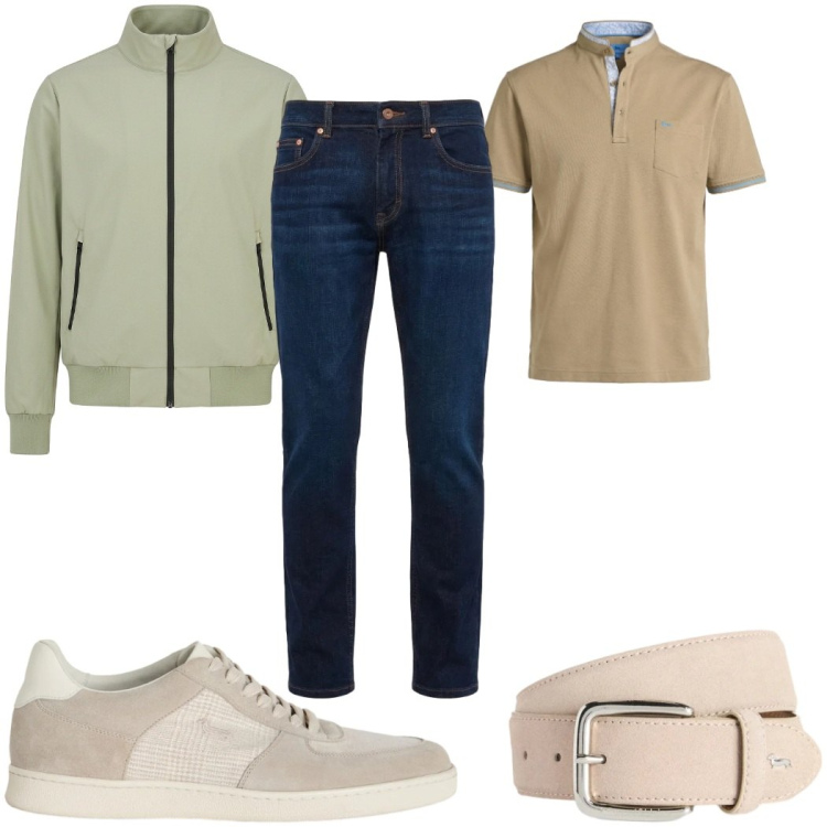 Outfit uomo - Total look #2379888. Stile Casual per Tutti i giorni. Abbinamento con cinture, jeans, sneakers, polo, bomber.